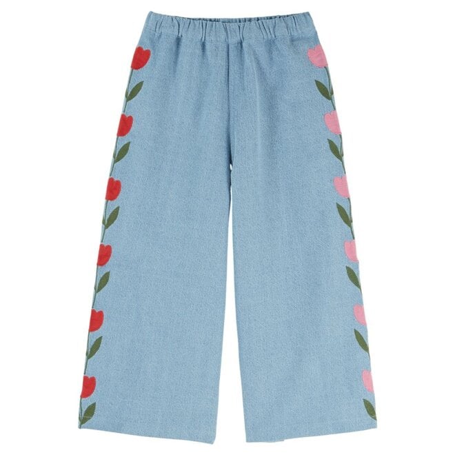 Emile et Ida | Denim Tulip Embroidered Broek Bleu Delave