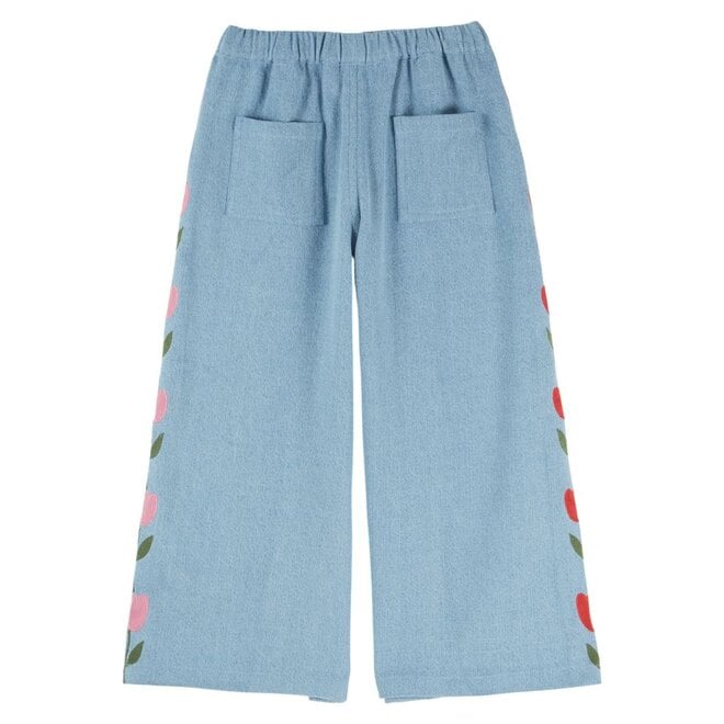 Emile et Ida | Denim Tulip Embroidered Broek Bleu Delave