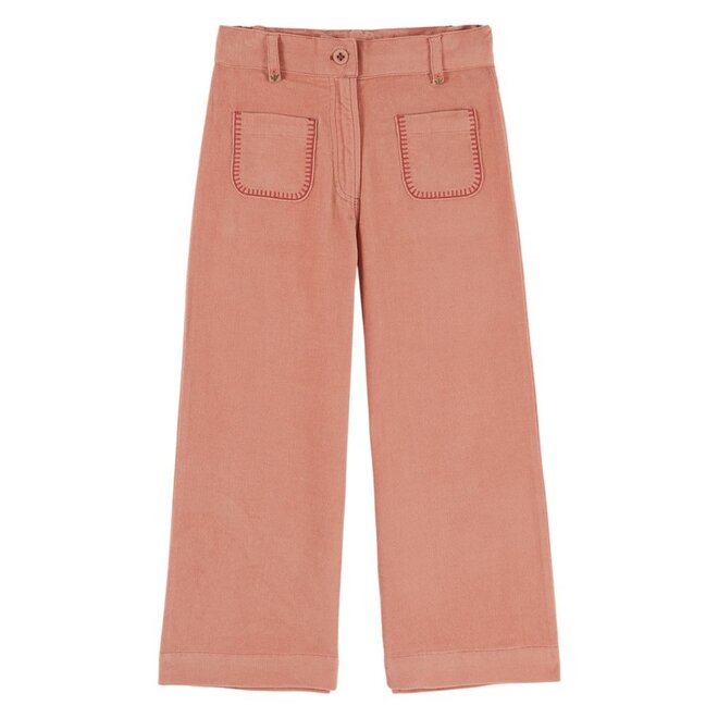Emile et Ida | Velvet Embroidered Pocket Broek Sakura