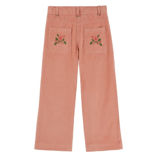 Emile et Ida | Velvet Embroidered Pocket Broek Sakura