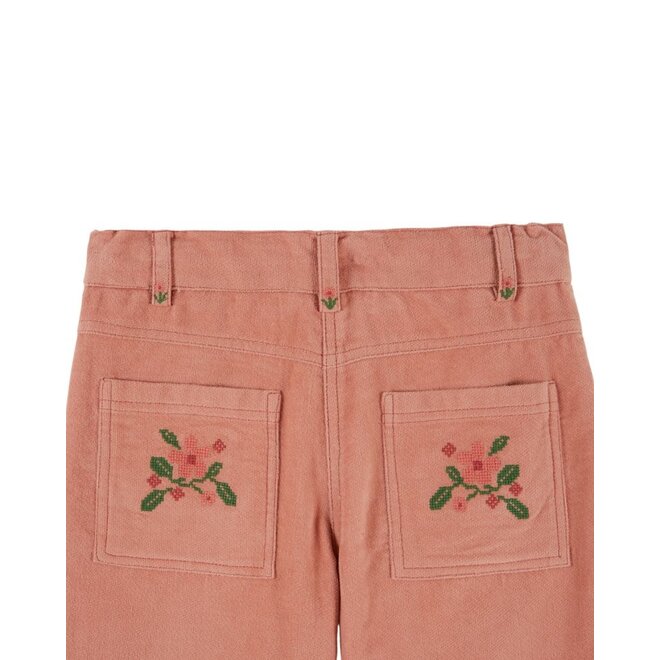 Emile et Ida | Velvet Embroidered Pocket Broek Sakura
