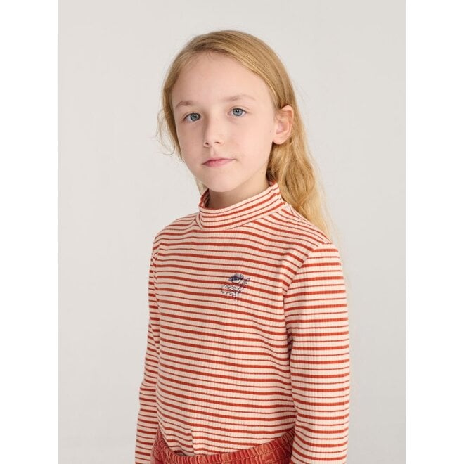Bobo Choses | Energy Flower Stripes Turtle Neck T-Shirt Offwhite