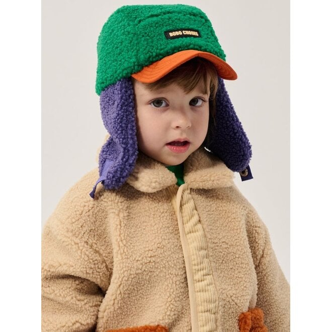 Bobo Choses | Bobo Choses Baby Color Block Sheepskin Chapka Green