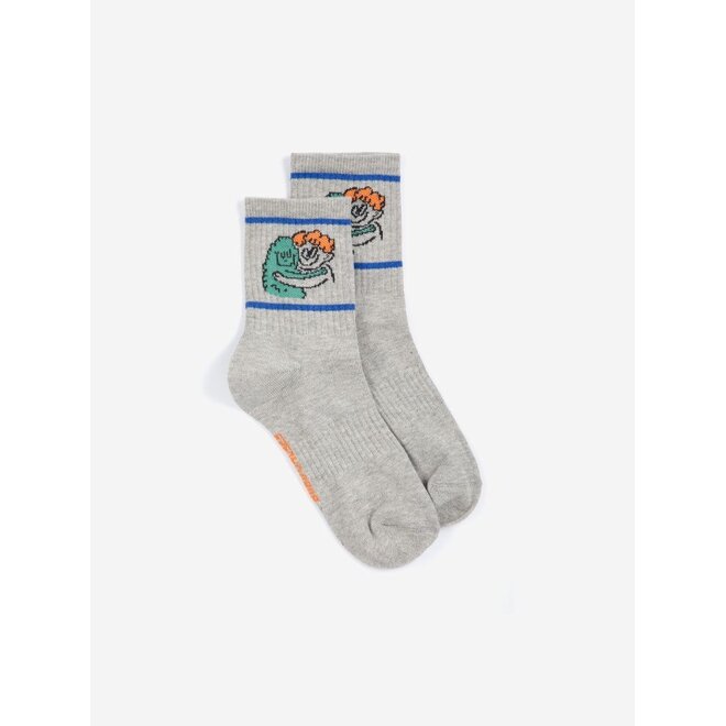 Bobo Choses | Hug Hairy Monster Short Socks Light Heather Grey