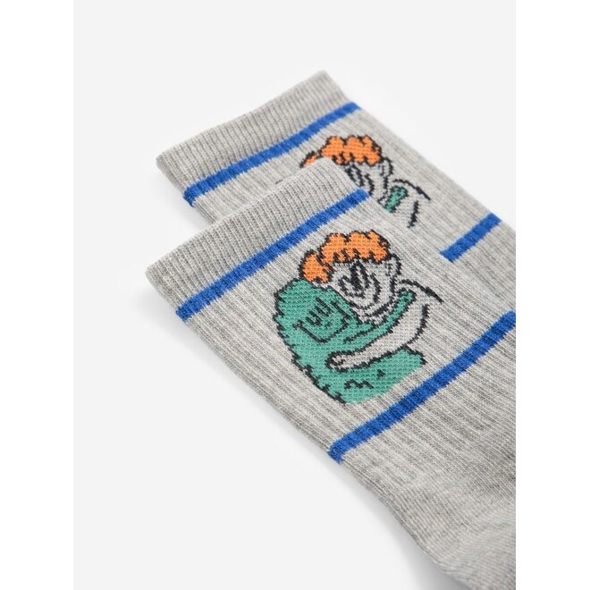Bobo Choses | Hug Hairy Monster Short Socks Light Heather Grey