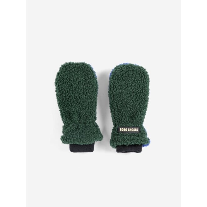 Color Block sheepskin mittens Dark Green