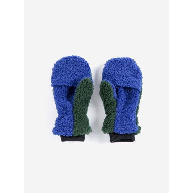 Bobo Choses | Color Block Sheepskin Mittens Dark Green