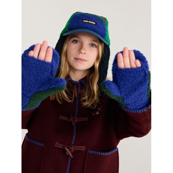 Bobo Choses | Color Block Sheepskin Mittens Dark Green