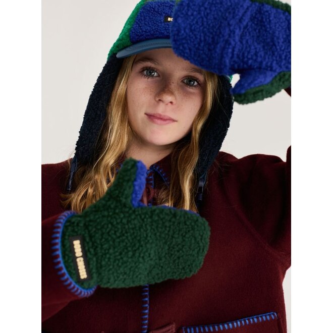Bobo Choses | Color Block Sheepskin Mittens Dark Green