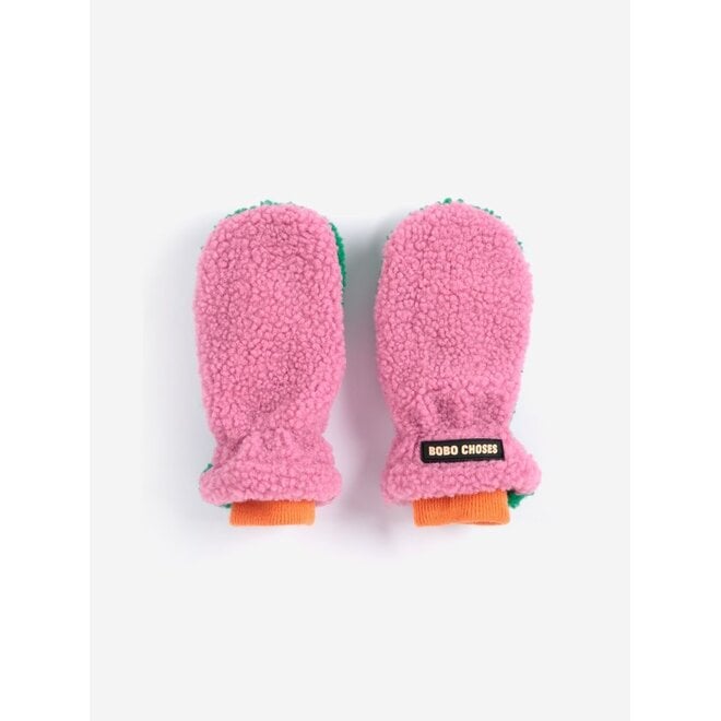 Color Block sheepskin mittens Fuchsia