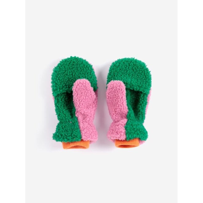 Bobo Choses | Color Block Sheepskin Mittens Fuchsia