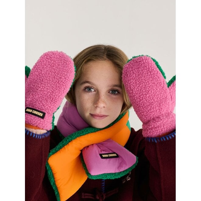 Bobo Choses | Color Block Sheepskin Mittens Fuchsia