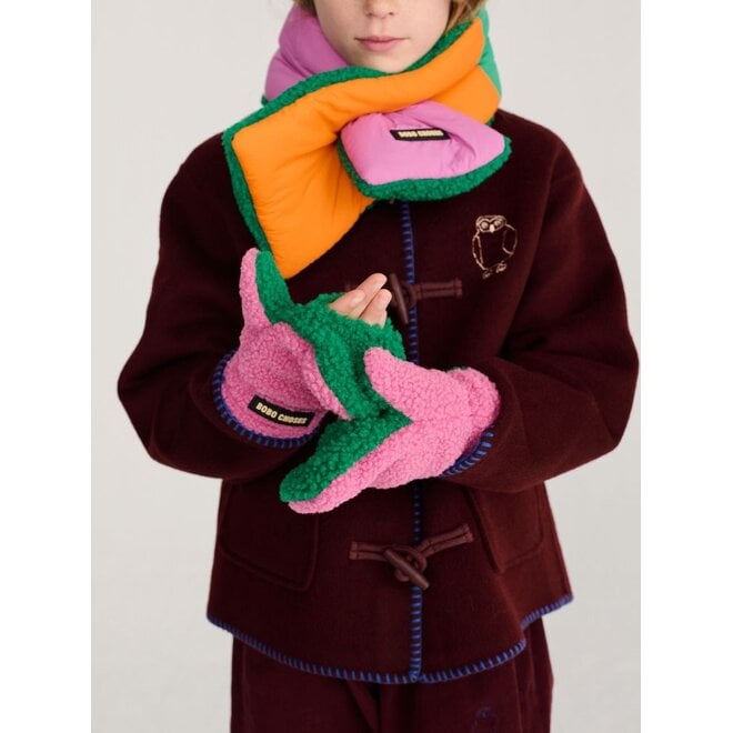 Bobo Choses | Color Block Sheepskin Mittens Fuchsia