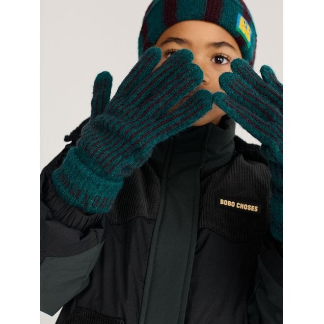 Bobo Choses | Bobo Choses Stripes Knitted Gloves Dark Green