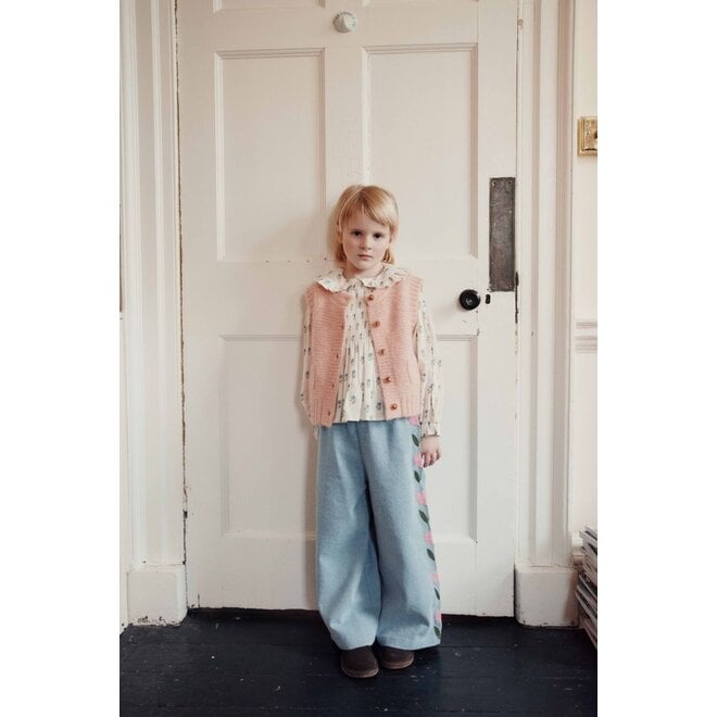 Emile et Ida | Denim Tulip Embroidered Broek Bleu Delave