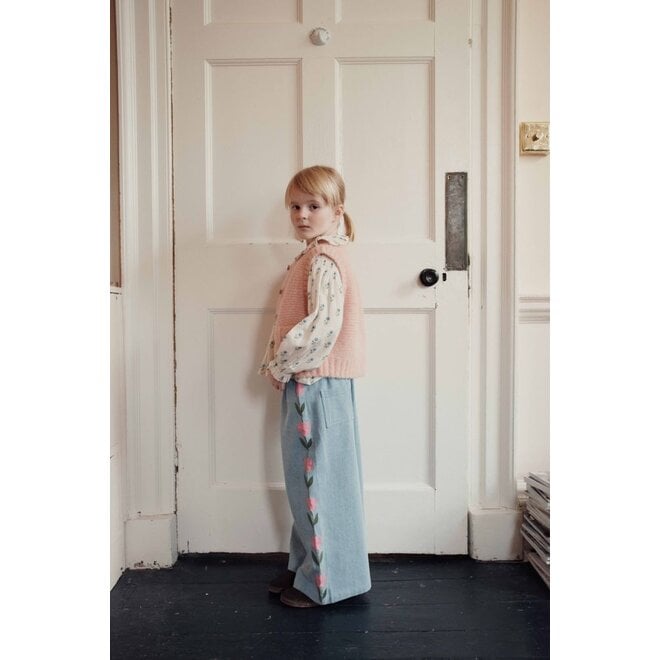 Emile et Ida | Denim Tulip Embroidered Broek Bleu Delave
