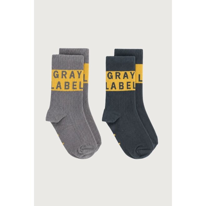 Logo Ribbed Socks GOTS 2-pack Blue Gray / Bright Cookie