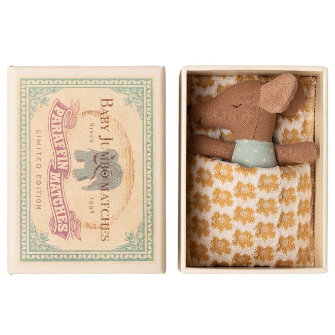 Maileg | Sleepy Wakey Baby Mouse In Matchbox Blue