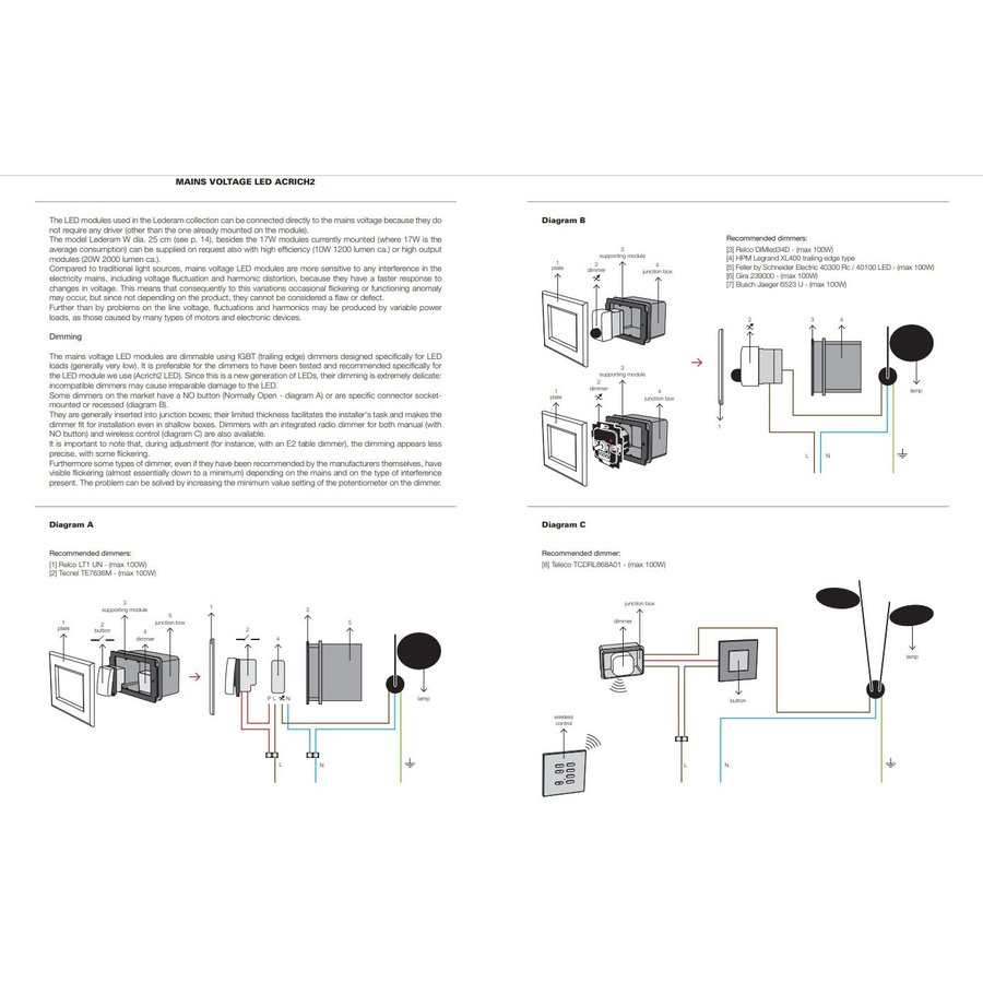 Dimbare wandlamp Lederam WF 17 met geïntegreerde LED