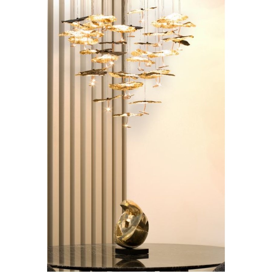 Dimbare 20-lichts hanglamp Gold Moon Chandelier met geïntegreerde LED