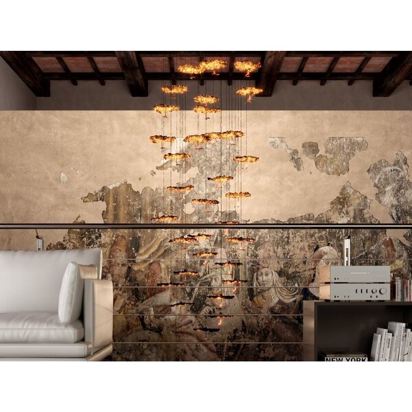 Catellani & Smith Dimbare 20-lichts hanglamp Gold Moon Chandelier met geïntegreerde LED