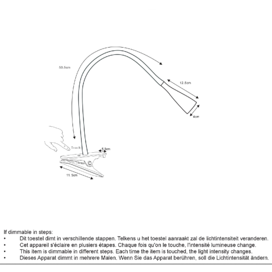 3-staps dimbare klemlamp Zozy met geïntegreerde LED