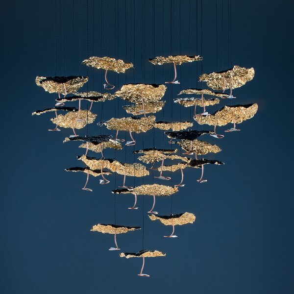 Catellani & Smith Dimbare 20-lichts hanglamp Gold Moon Chandelier met geïntegreerde LED
