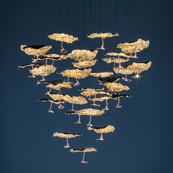 Catellani & Smith Dimbare 20-lichts hanglamp Gold Moon Chandelier met geïntegreerde LED