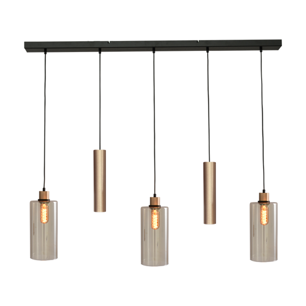 5-lichts hanglamp Ortona - L 130 cm x B 8 cm Masterlight 5-lichts hanglamp Ortona - L 130 cm x B 8 cm