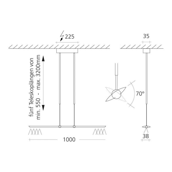 Baltensweiler In hoogte verstelbare en dimbare hanglamp Let D met geïntegreerde LED - Lengte 100 cm