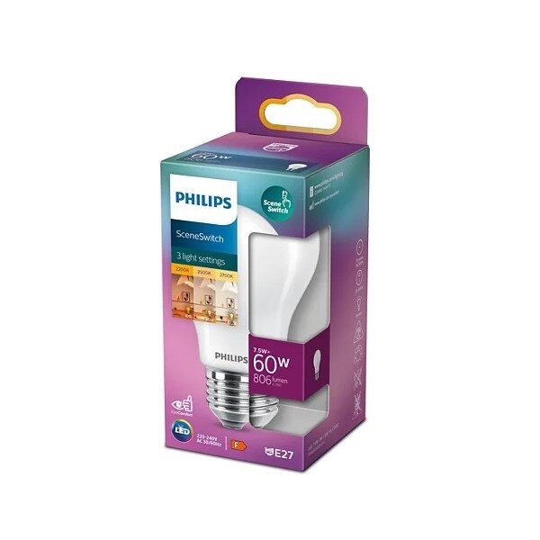 Philips 3-staps dimbare LED-lichtbron met E27-fitting, maximaal 7,5 Watt