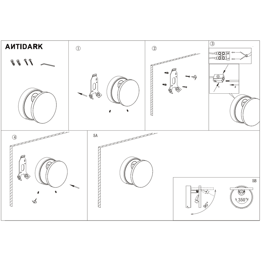 Kantelbare én dimbare wandlamp Dot W120 met geïntegreerde LED