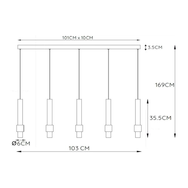Lucide Dimbare 5-lichts hanglamp Margary met geïntegreerde LED