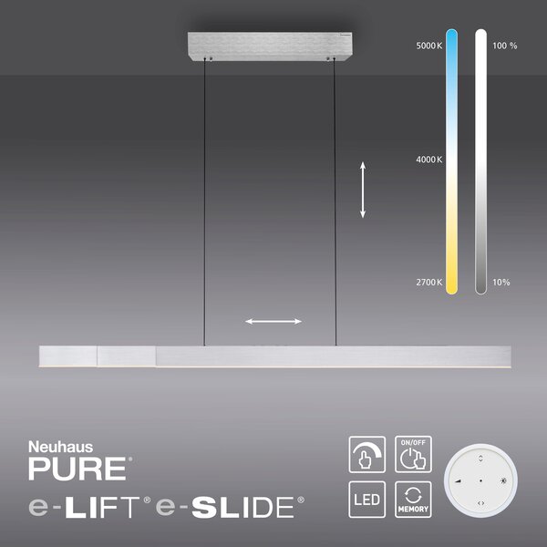 Neuhaus Pure In hoogte/lengte verstelbare en dimbare hanglamp Pure Moto-Rise met geïntegreerde LED