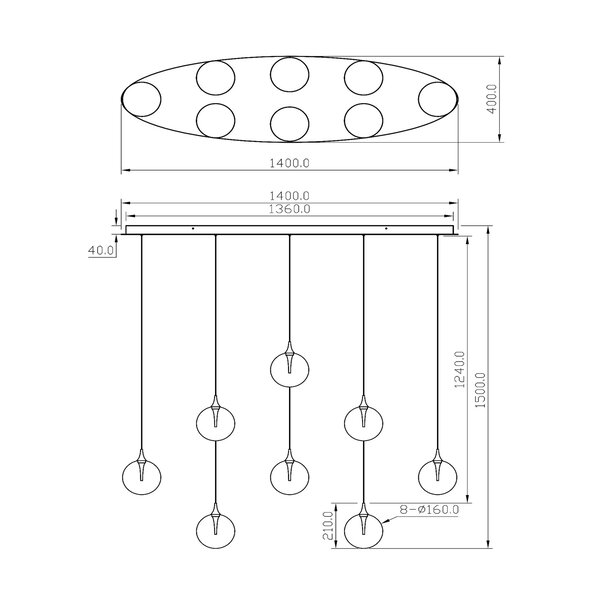 Lucide Dimbare 8-lichts hanglamp Gisela met geïntegreerde LED