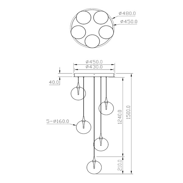 Lucide Dimbare 5-lichts hanglamp Gisela met geïntegreerde LED