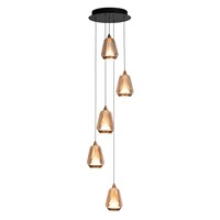 Highlight Dimbare, ronde 5-lichts hanglamp Tromba met geïntegreerde LED