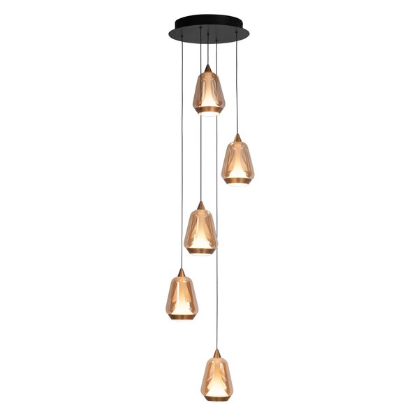 Highlight Dimbare, ronde 5-lichts hanglamp Tromba met geïntegreerde LED