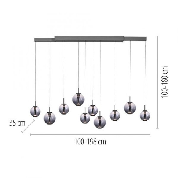 Neuhaus Pure In hoogte/lengte verstelbare én dimbare 10-lichts hanglamp Pure E-Infinity met geïntegreerde LED