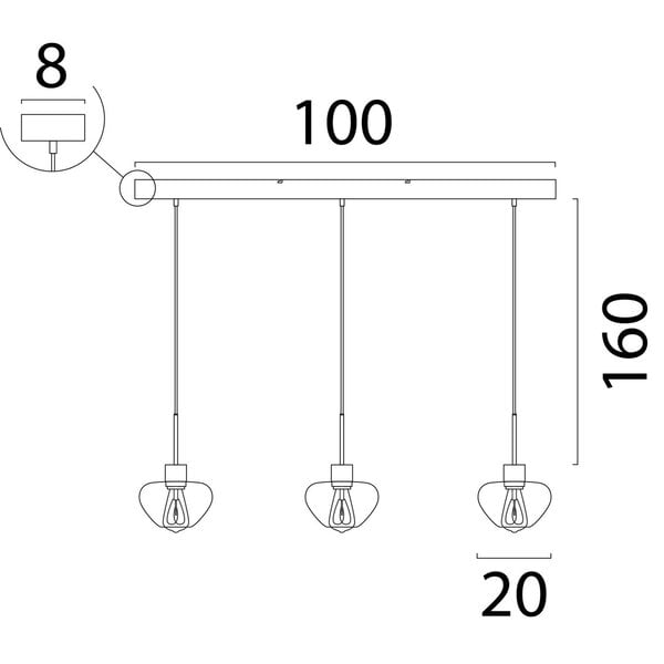 Masterlight 3-lichts hanglamp Genua | L 100 cm x B 8 cm | 3x Ø 20 cm