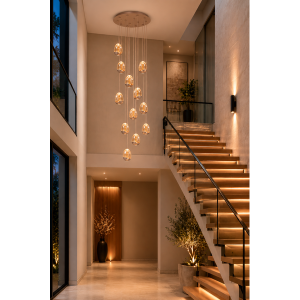 Highlight Dimbare 14-lichts hanglamp Champagne Egg met geïntegreerde LED