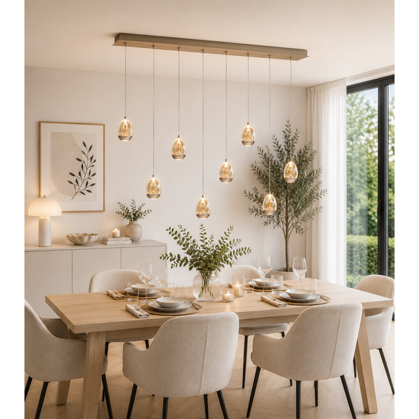 Highlight Dimbare 8-lichts hanglamp Champagne Egg met geïntegreerde LED