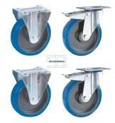 Zwaar last Wielen set kiepbakken blauw elastisch rubber 200 mm diameter