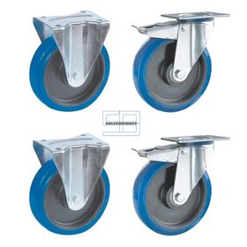 Zwaar last Wielen set kiepbakken blauw elastisch rubber 200 mm diameter