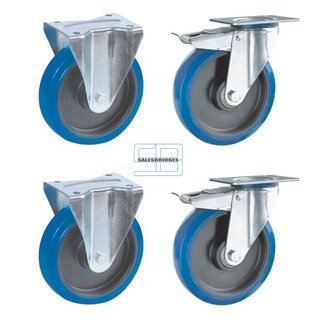 Zwaar last Wielen set kiepbakken blauw elastisch rubber 200 mm diameter