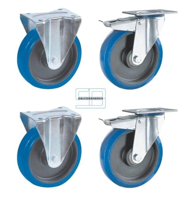 Zwaar last Wielen set kiepbakken blauw elastisch rubber 200 mm diameter