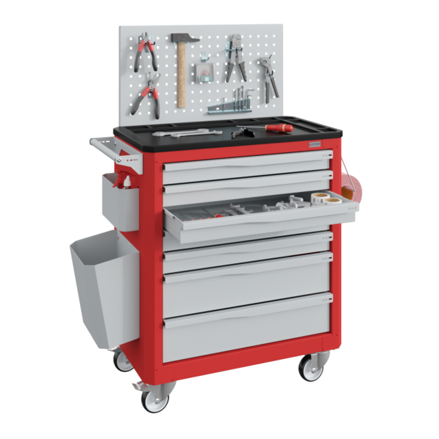 Chariot d'atelier SERVILOG avec tiroirs Rouge