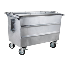Steel waste container 1000L galvanized on wheels with cover