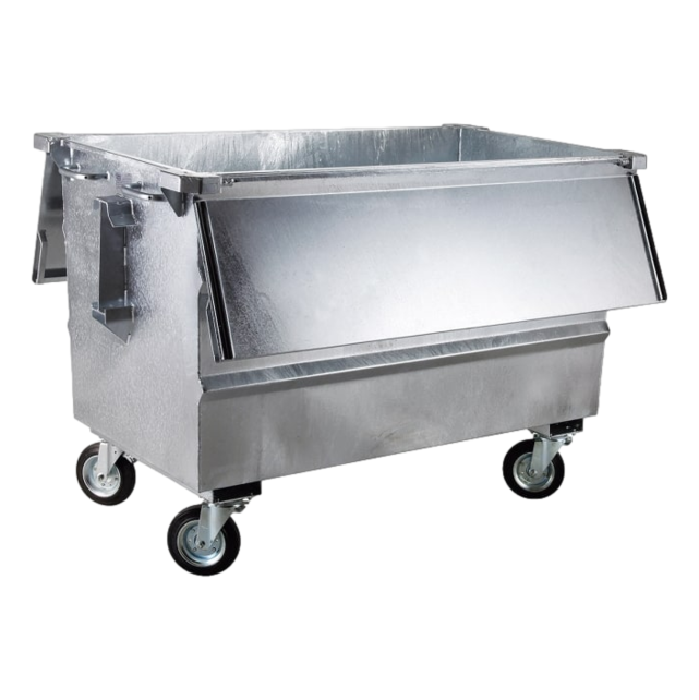 Steel waste container 1300L galvanized on wheels