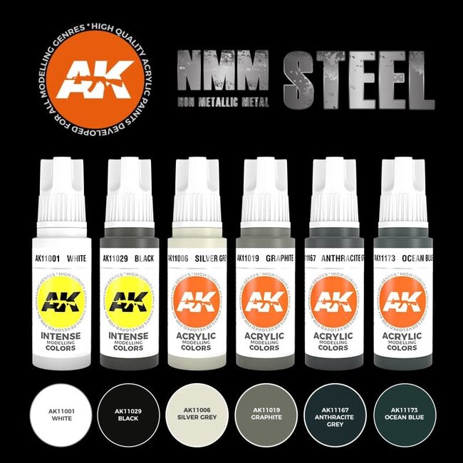 AK Interactive AK Interactive - 3rd Generation Acrylic: Non Metallic Metal Steel Set